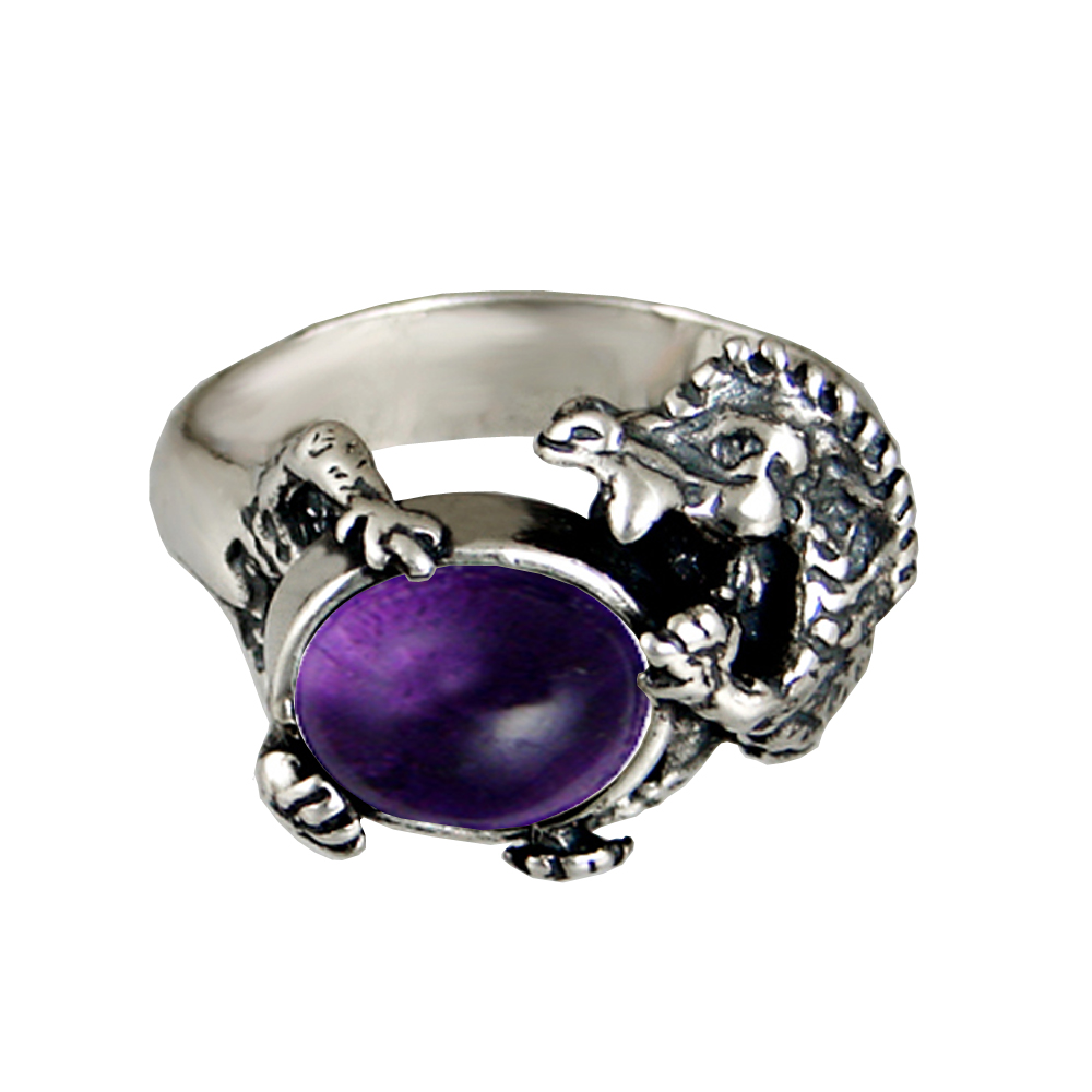 Sterling Silver Dragon Ring With Amethyst Size 8